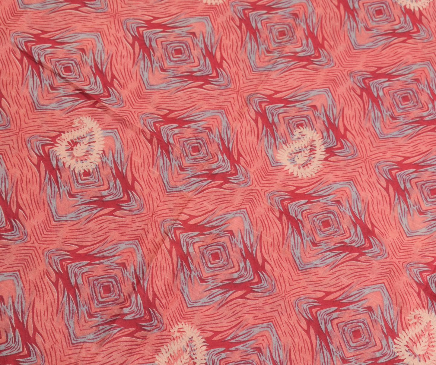 Sushila Vintage Peach Saree 100% Pure Cotton Indian Printed Paisley Craft Fabric