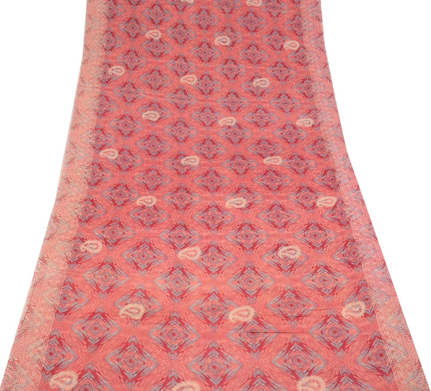Sushila Vintage Peach Saree 100% Pure Cotton Indian Printed Paisley Craft Fabric