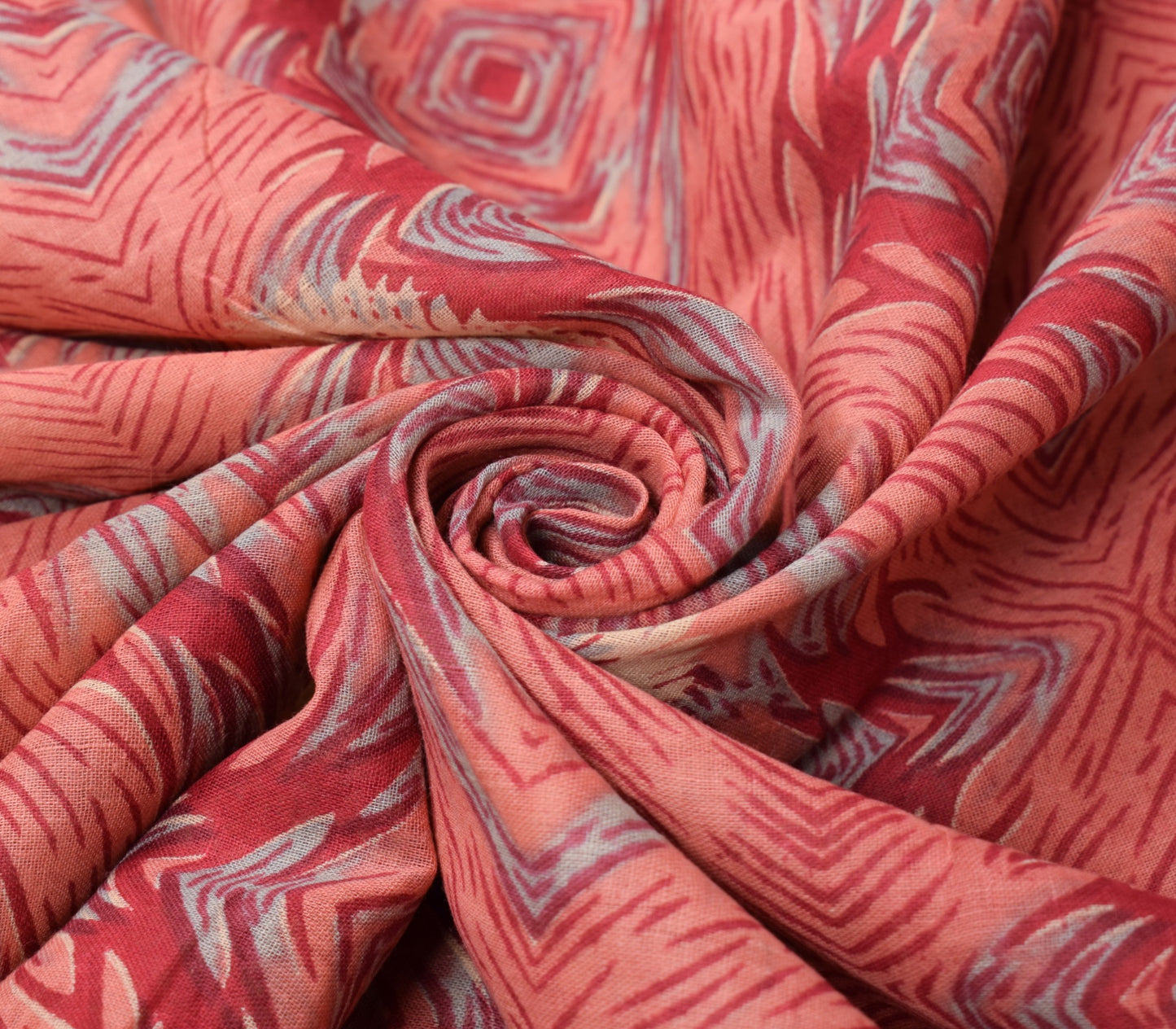 Sushila Vintage Peach Saree 100% Pure Cotton Indian Printed Paisley Craft Fabric