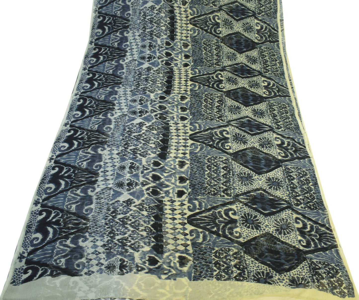 Sushila Vintage Gray Scrap Saree Pure Chiffon Printed Soft Sari Remnant Fabric