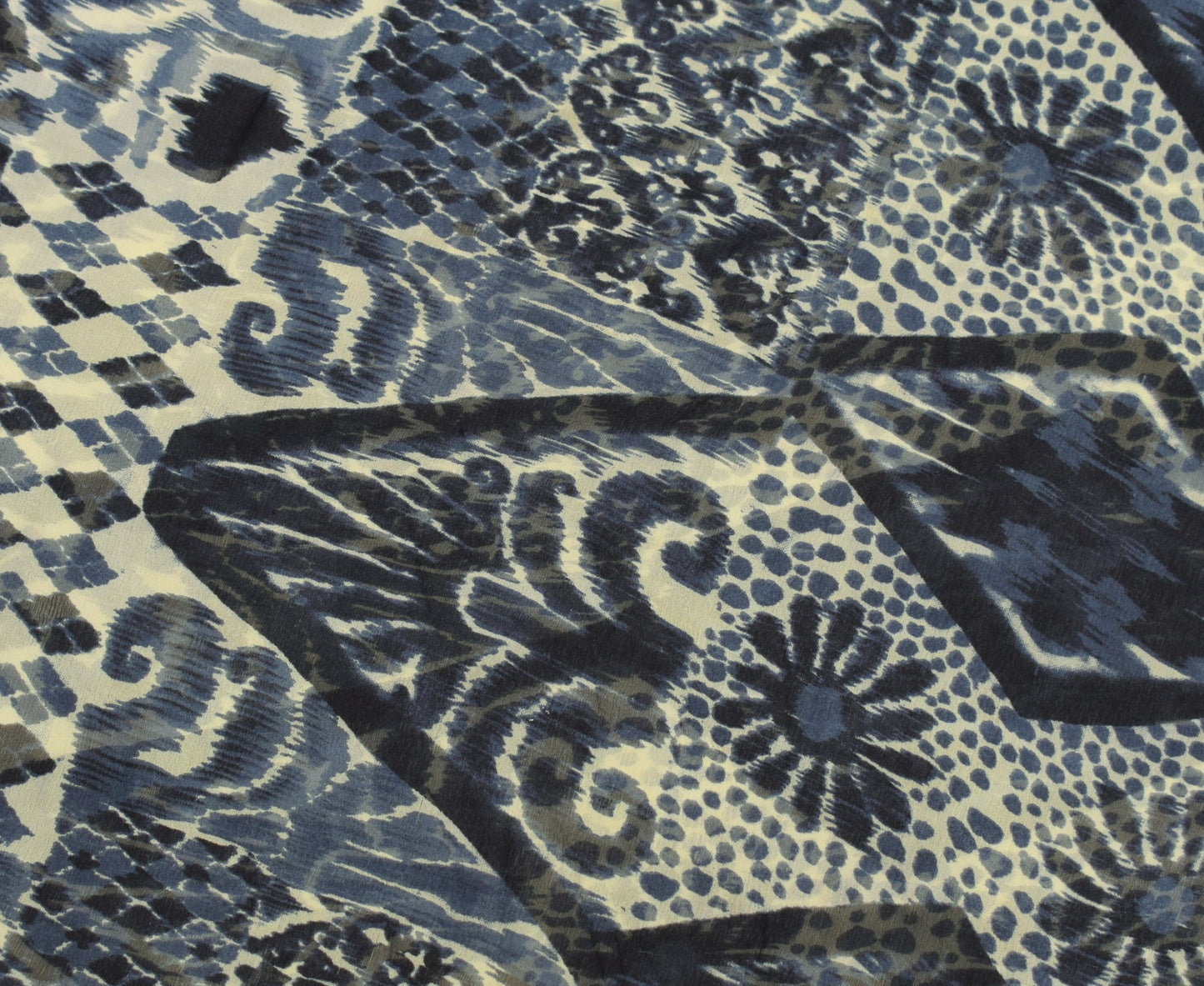 Sushila Vintage Gray Scrap Saree Pure Chiffon Printed Soft Sari Remnant Fabric