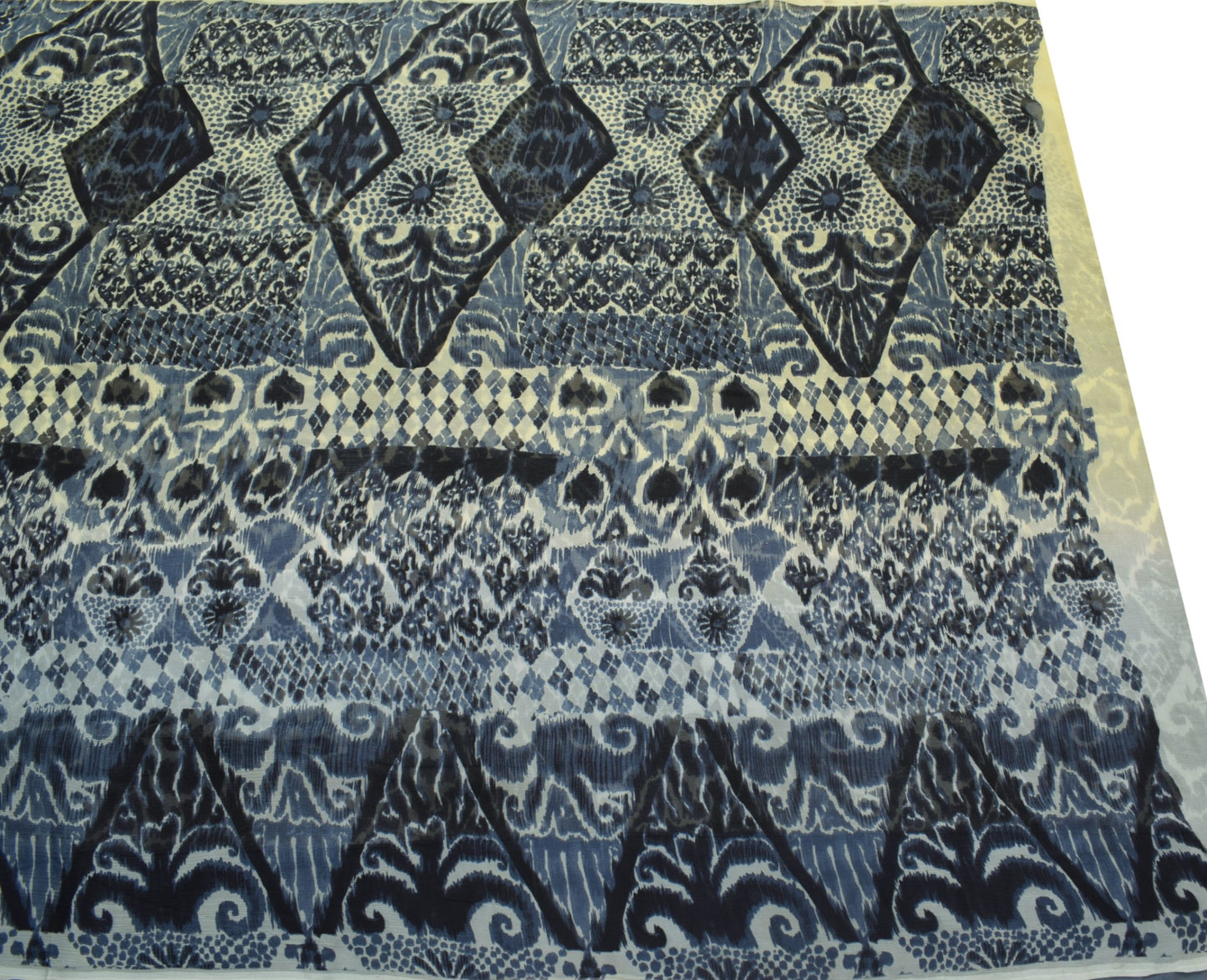 Sushila Vintage Gray Scrap Saree Pure Chiffon Printed Soft Sari Remnant Fabric