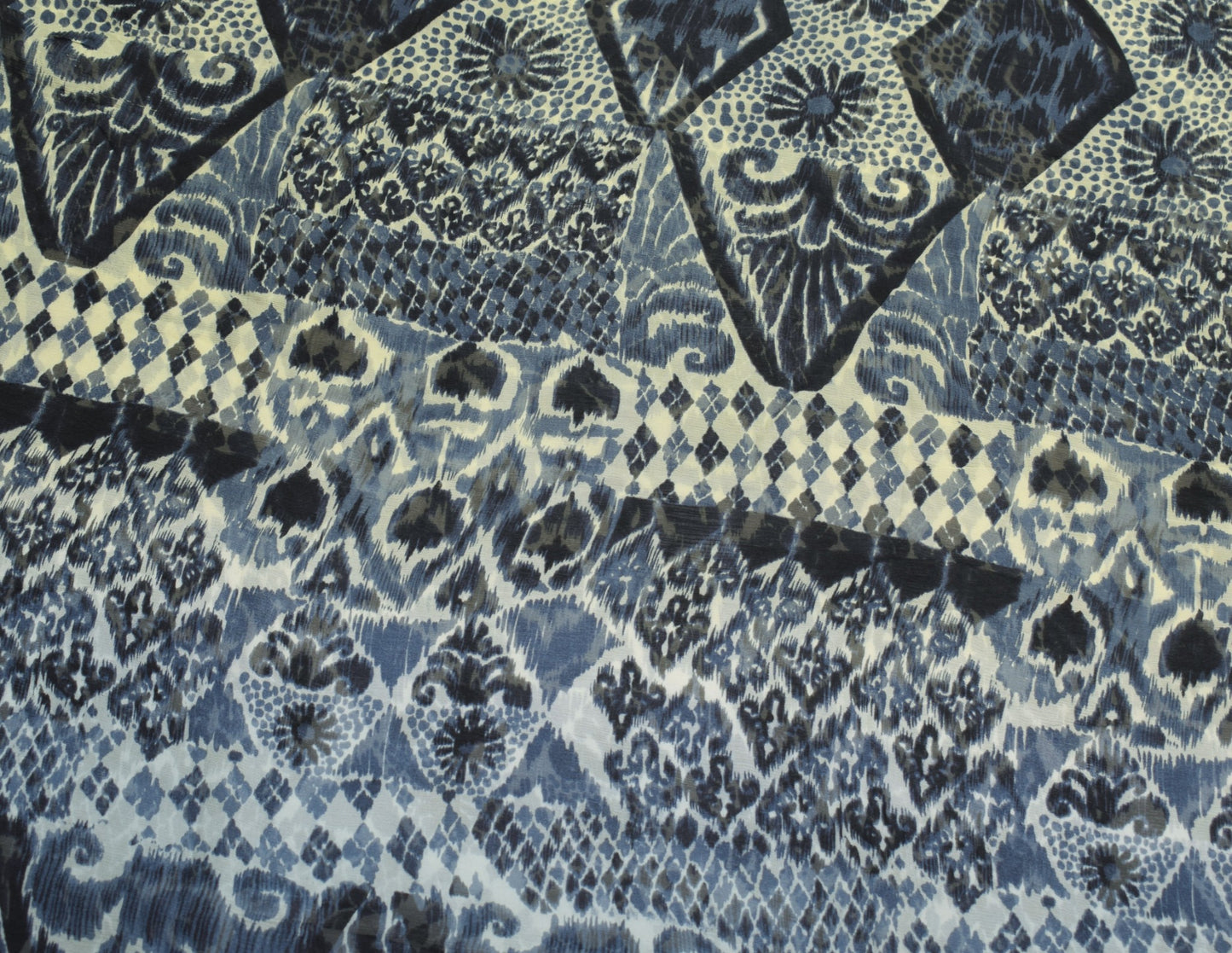 Sushila Vintage Gray Scrap Saree Pure Chiffon Printed Soft Sari Remnant Fabric