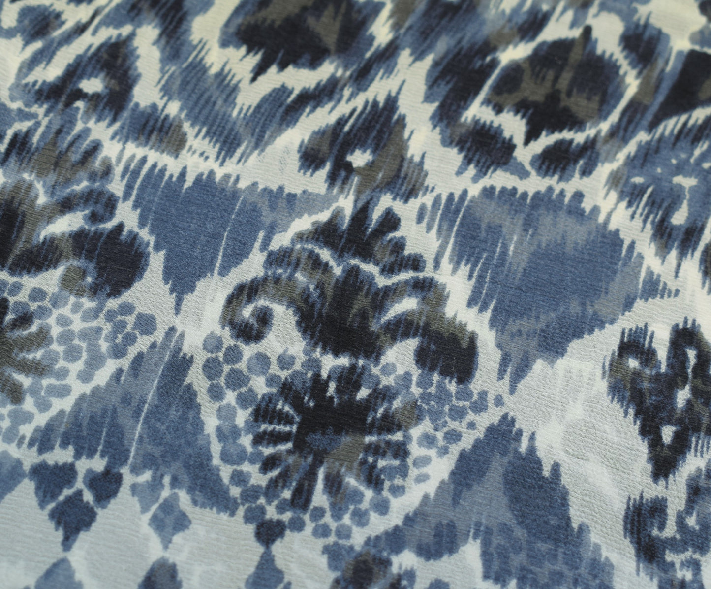 Sushila Vintage Gray Scrap Saree Pure Chiffon Printed Soft Sari Remnant Fabric