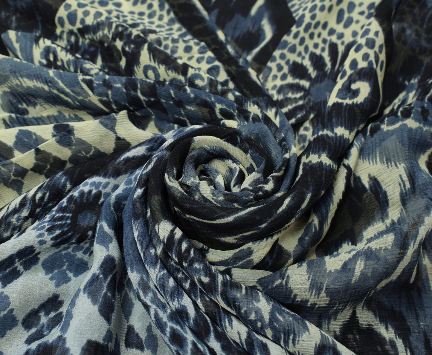Sushila Vintage Gray Scrap Saree Pure Chiffon Printed Soft Sari Remnant Fabric