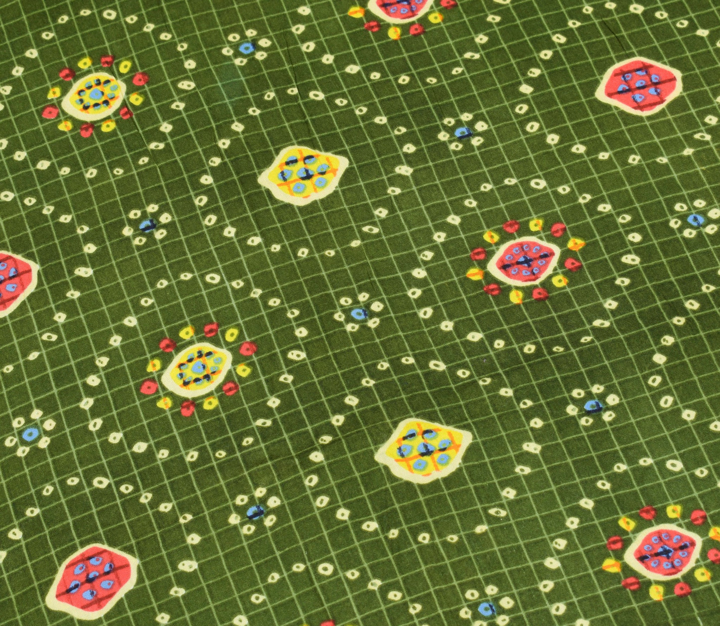 Sushila Vintage Green Saree 100% Pure Cotton Bandhani Printed Soft Craft Fabric