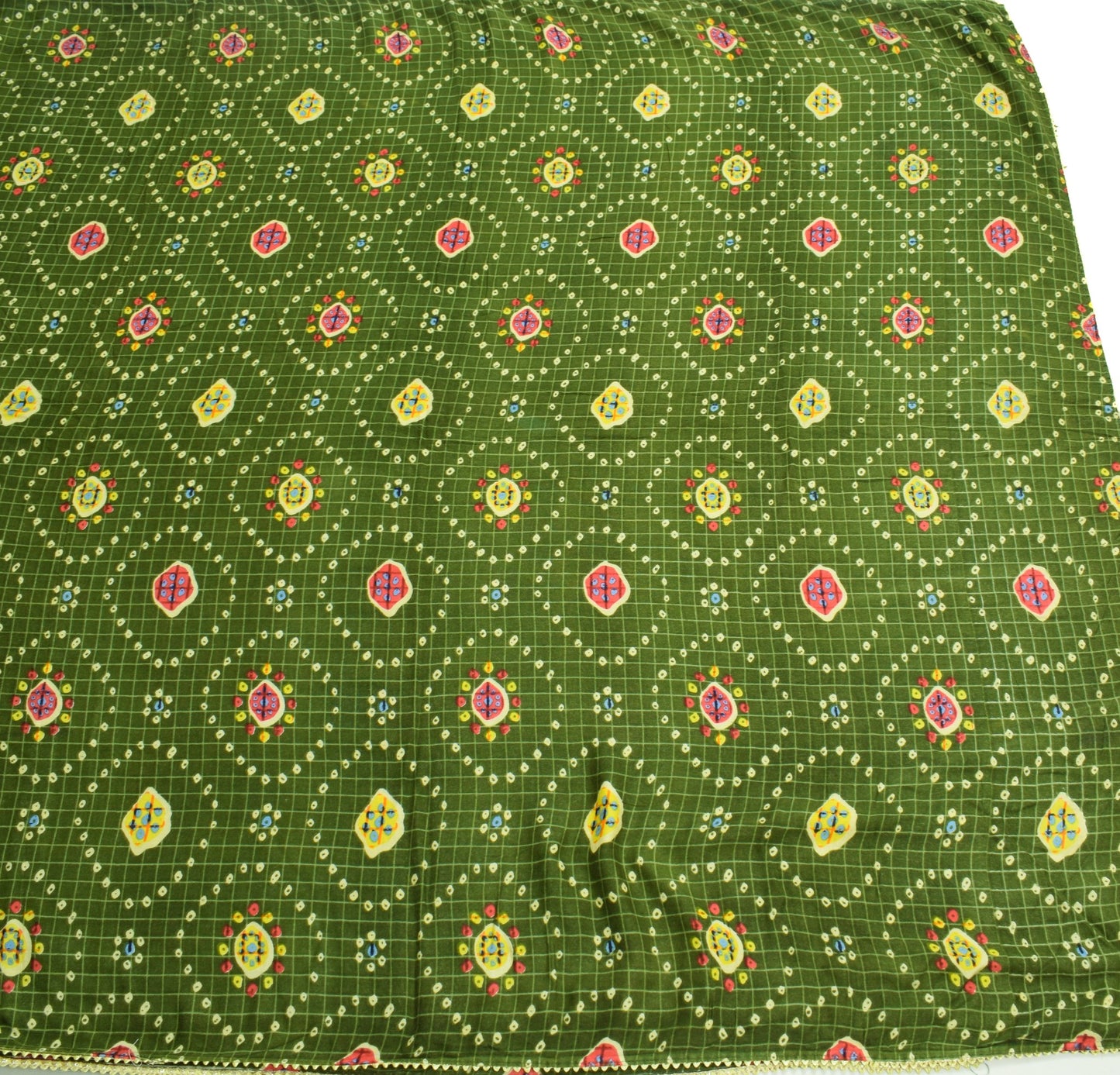 Sushila Vintage Green Saree 100% Pure Cotton Bandhani Printed Soft Craft Fabric