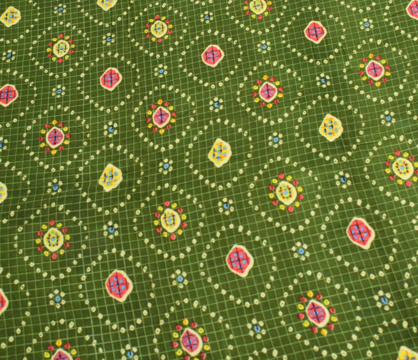 Sushila Vintage Green Saree 100% Pure Cotton Bandhani Printed Soft Craft Fabric