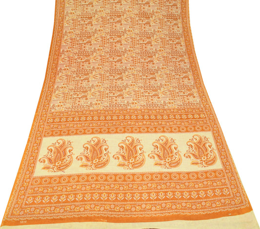Sushila Vintage Floral Cream Saree 100% Pure Cotton Printed Soft Craft Fabric