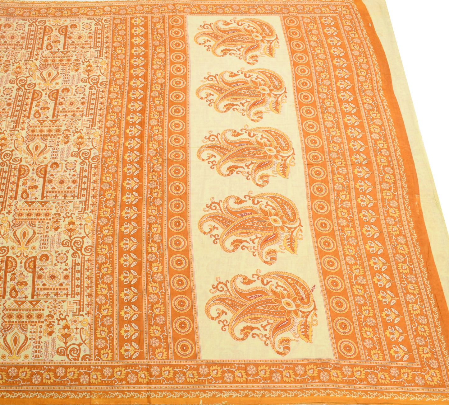 Sushila Vintage Floral Cream Saree 100% Pure Cotton Printed Soft Craft Fabric