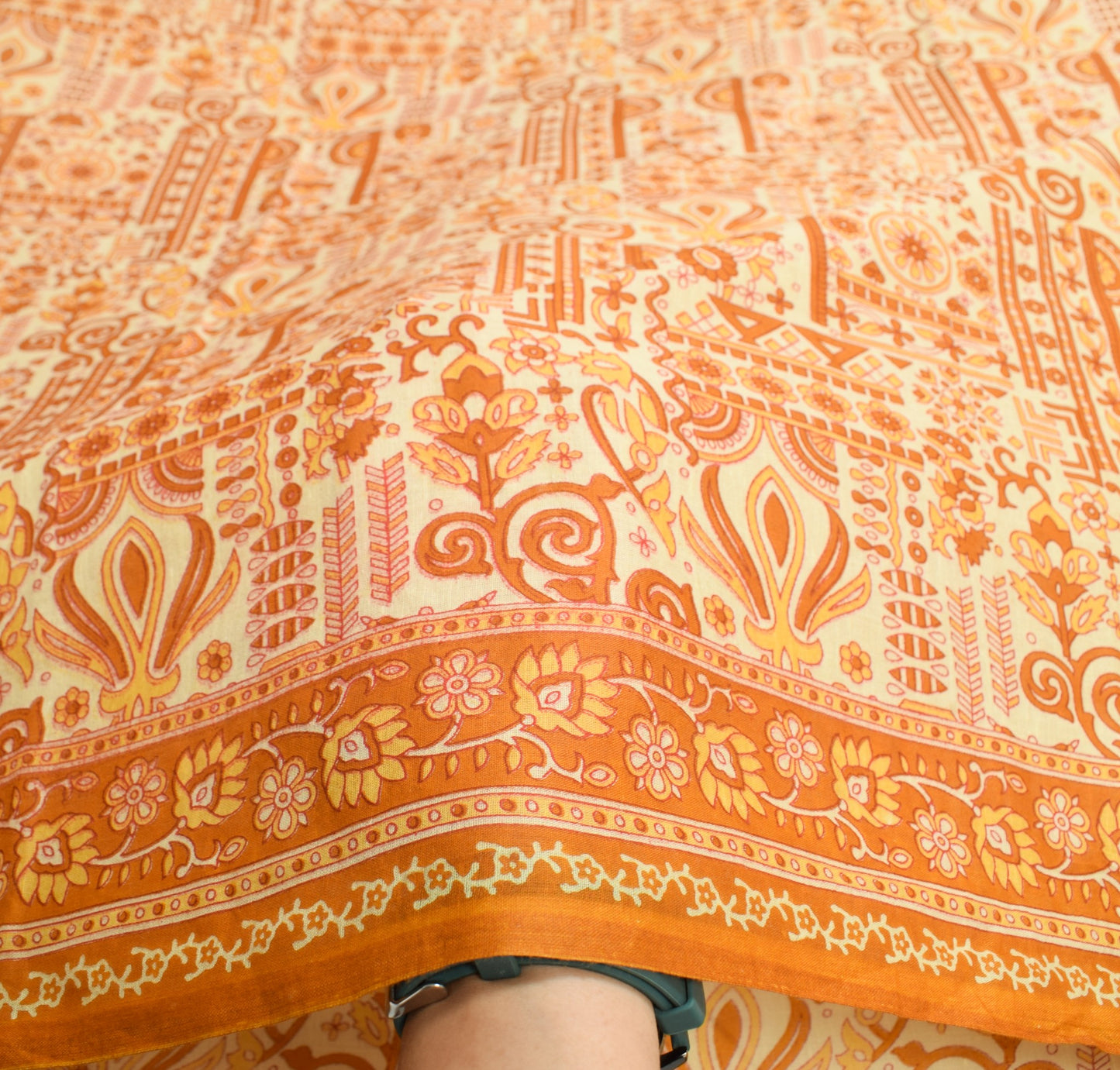 Sushila Vintage Floral Cream Saree 100% Pure Cotton Printed Soft Craft Fabric