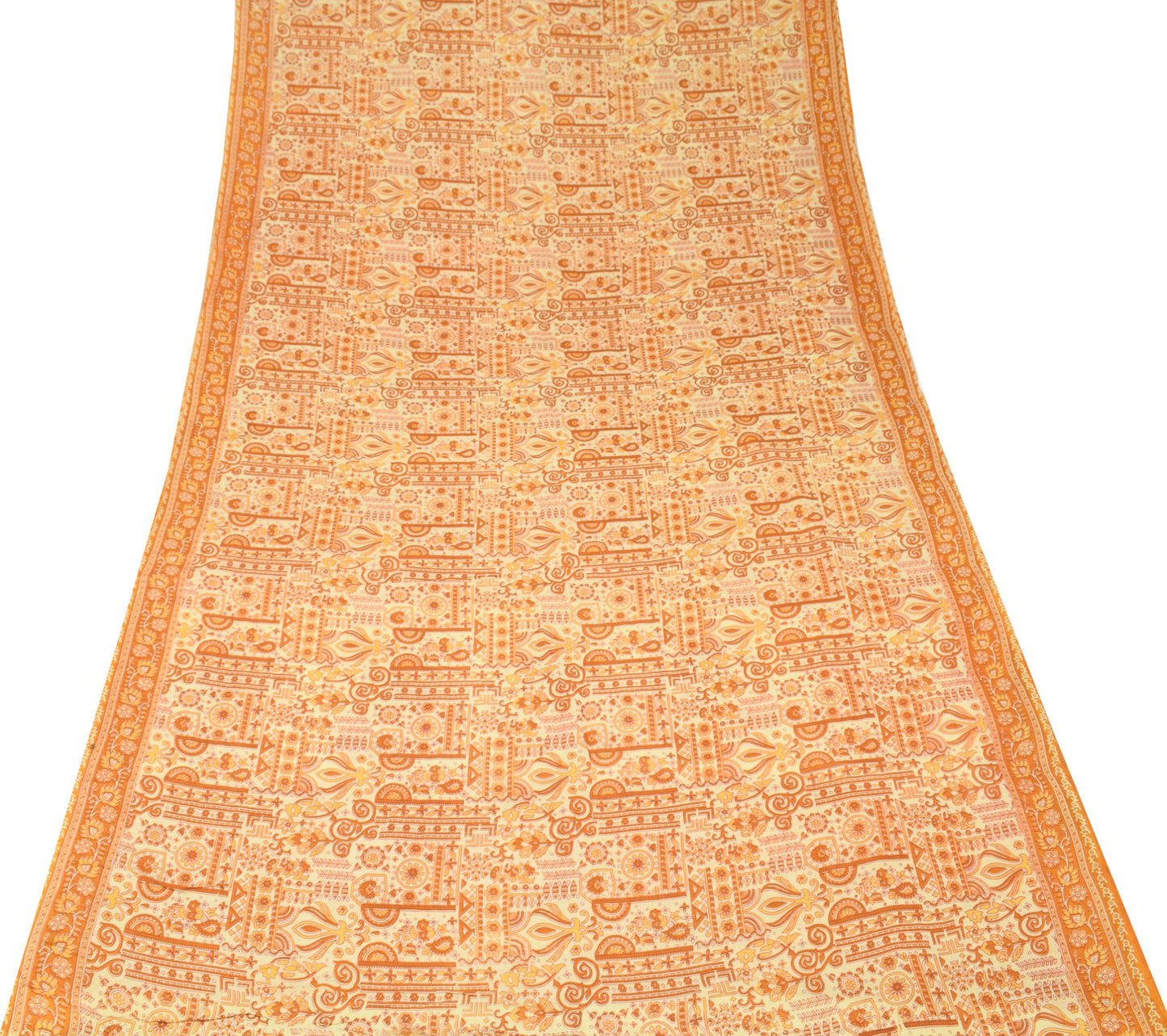 Sushila Vintage Floral Cream Saree 100% Pure Cotton Printed Soft Craft Fabric