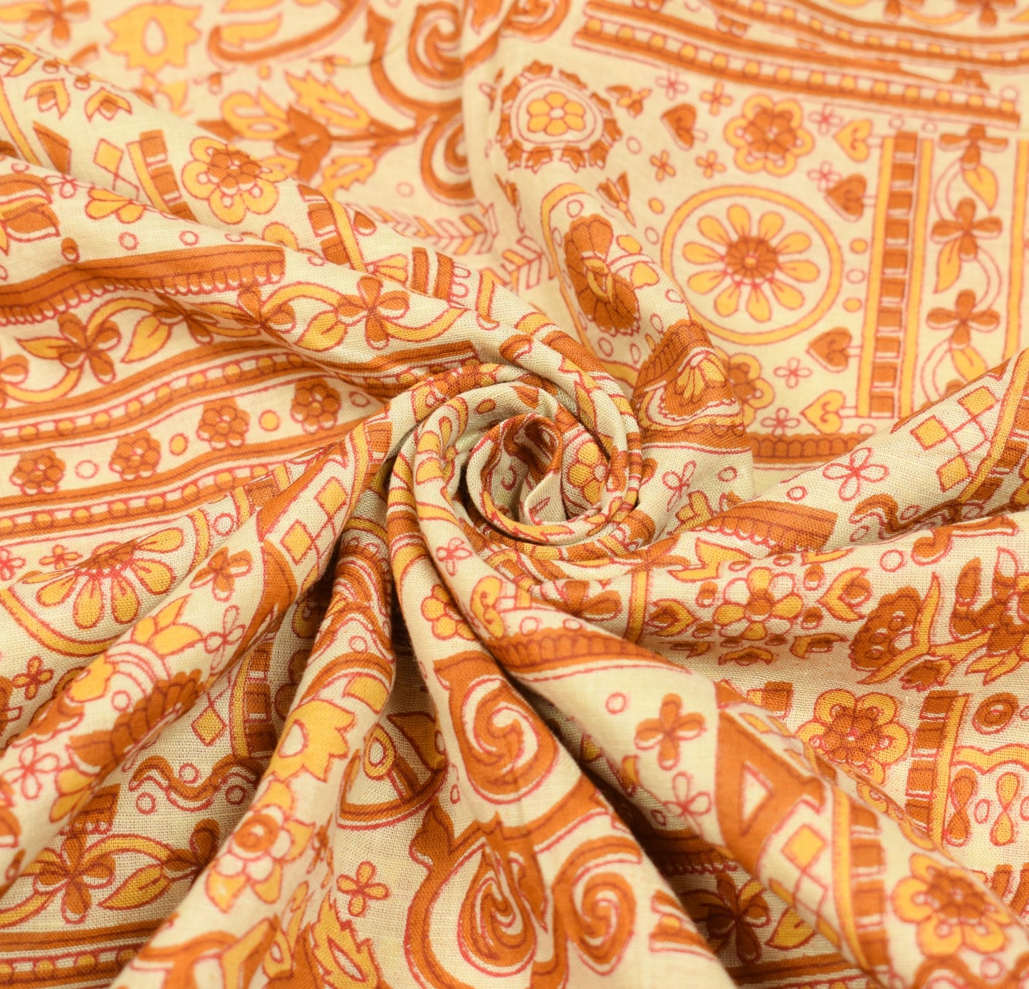 Sushila Vintage Floral Cream Saree 100% Pure Cotton Printed Soft Craft Fabric