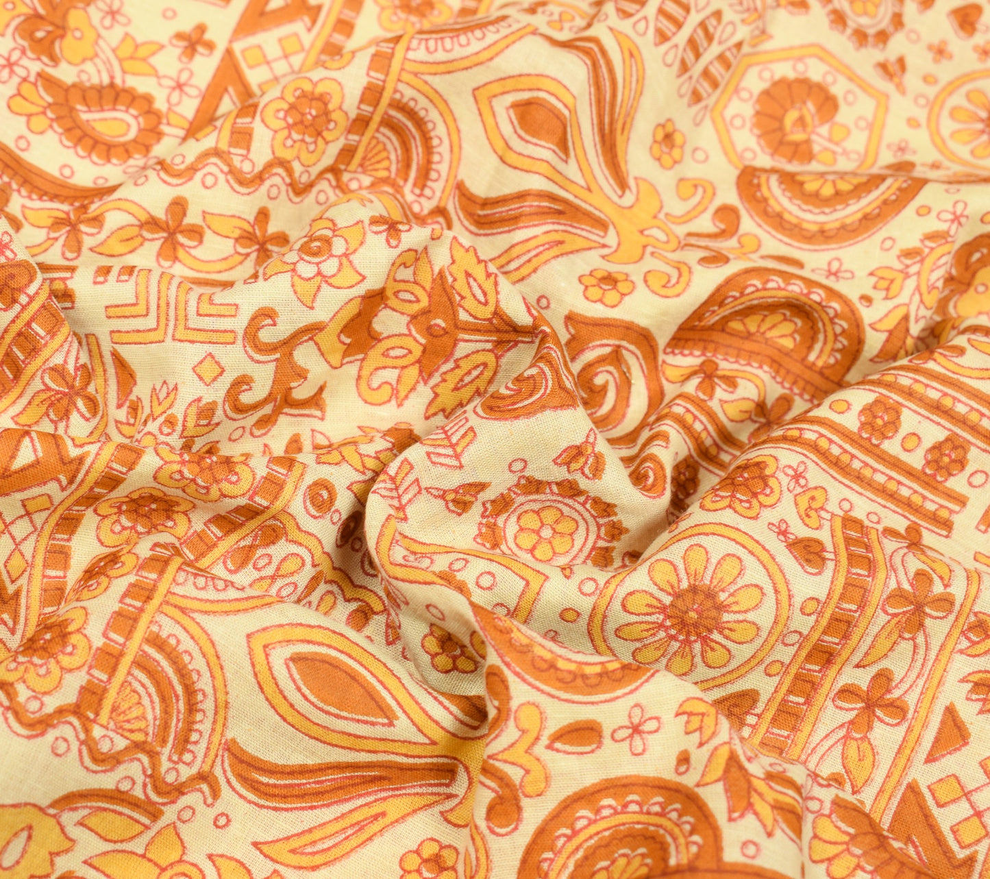 Sushila Vintage Floral Cream Saree 100% Pure Cotton Printed Soft Craft Fabric