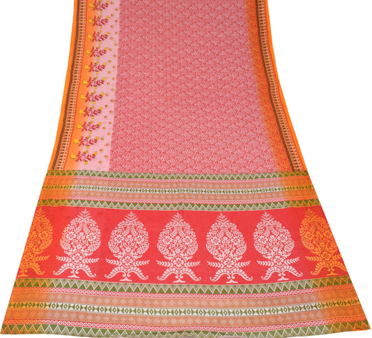 Sushila Vintage Daily Wear Saree 100%Pure Cotton Printed Red Floral Craft Fabric