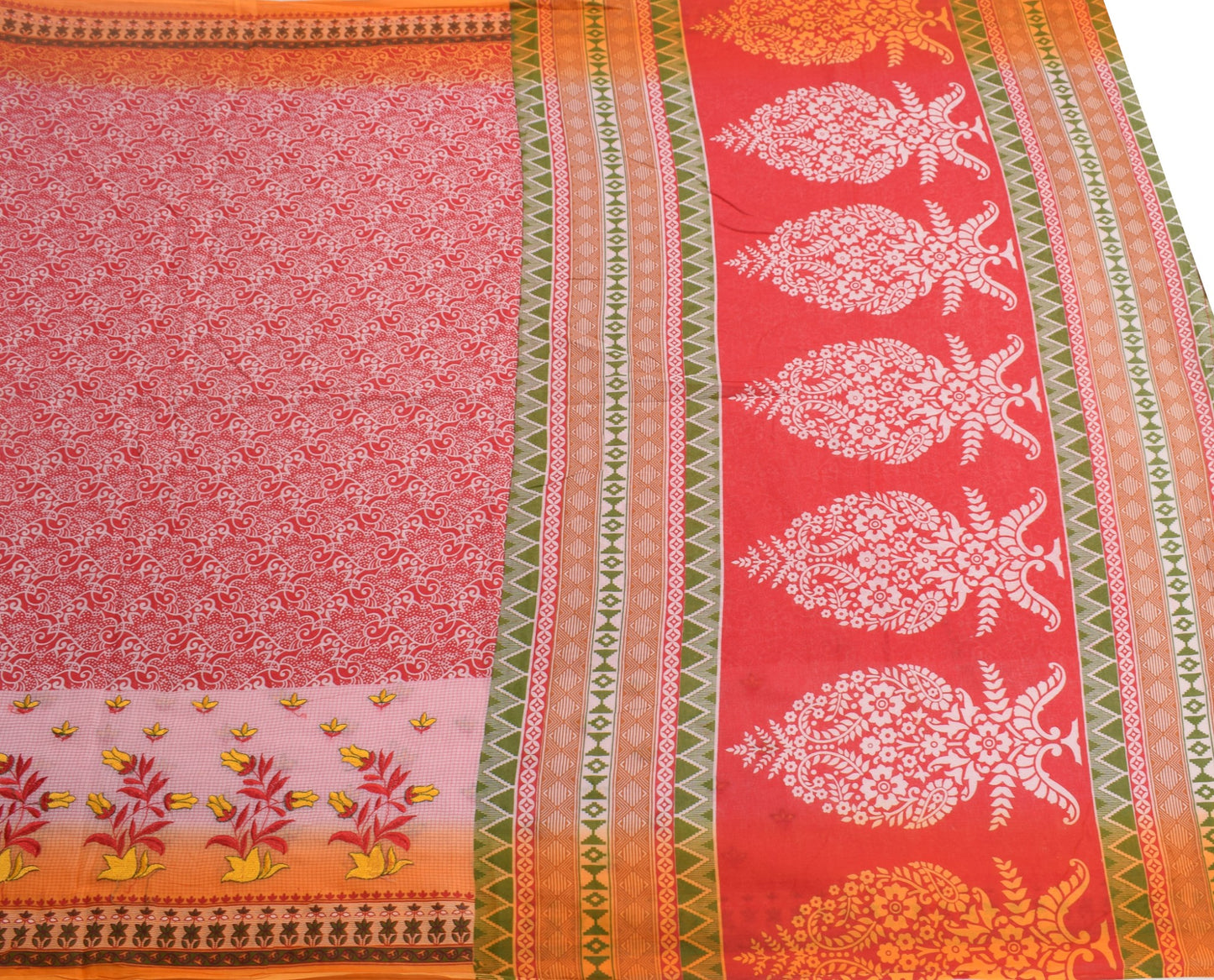 Sushila Vintage Daily Wear Saree 100%Pure Cotton Printed Red Floral Craft Fabric