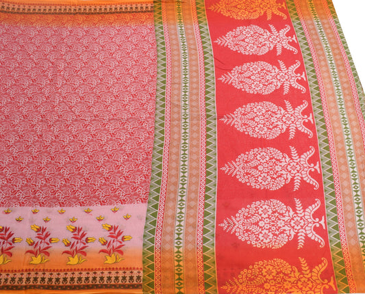 Sushila Vintage Daily Wear Saree 100%Pure Cotton Printed Red Floral Craft Fabric