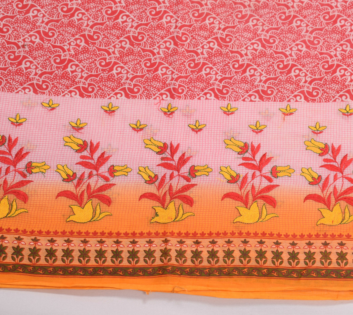 Sushila Vintage Daily Wear Saree 100%Pure Cotton Printed Red Floral Craft Fabric