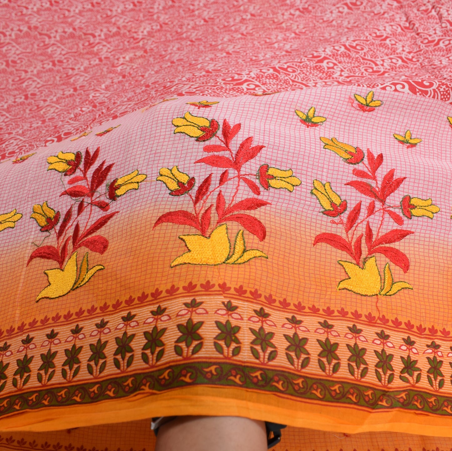 Sushila Vintage Daily Wear Saree 100%Pure Cotton Printed Red Floral Craft Fabric