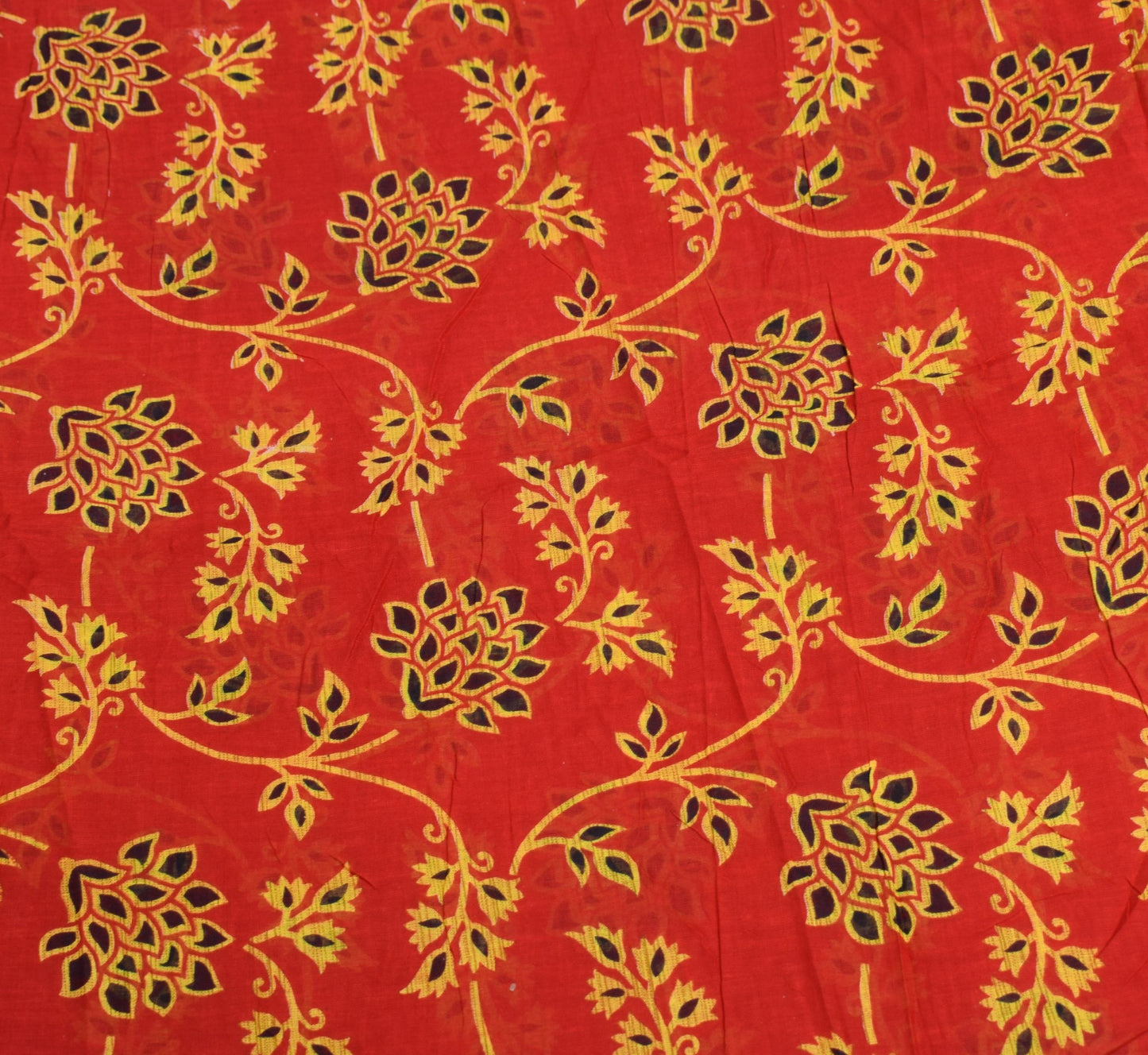 Sushila Vintage Floral Red Saree 100% Pure Cotton Printed Sari 5 Yd Craft Fabric