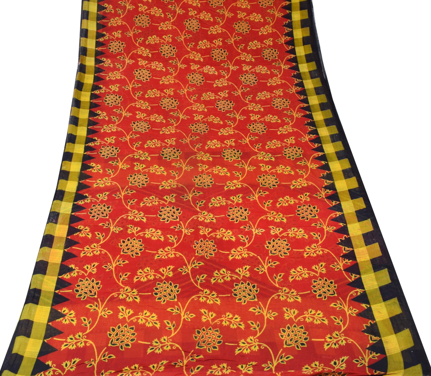 Sushila Vintage Floral Red Saree 100% Pure Cotton Printed Sari 5 Yd Craft Fabric