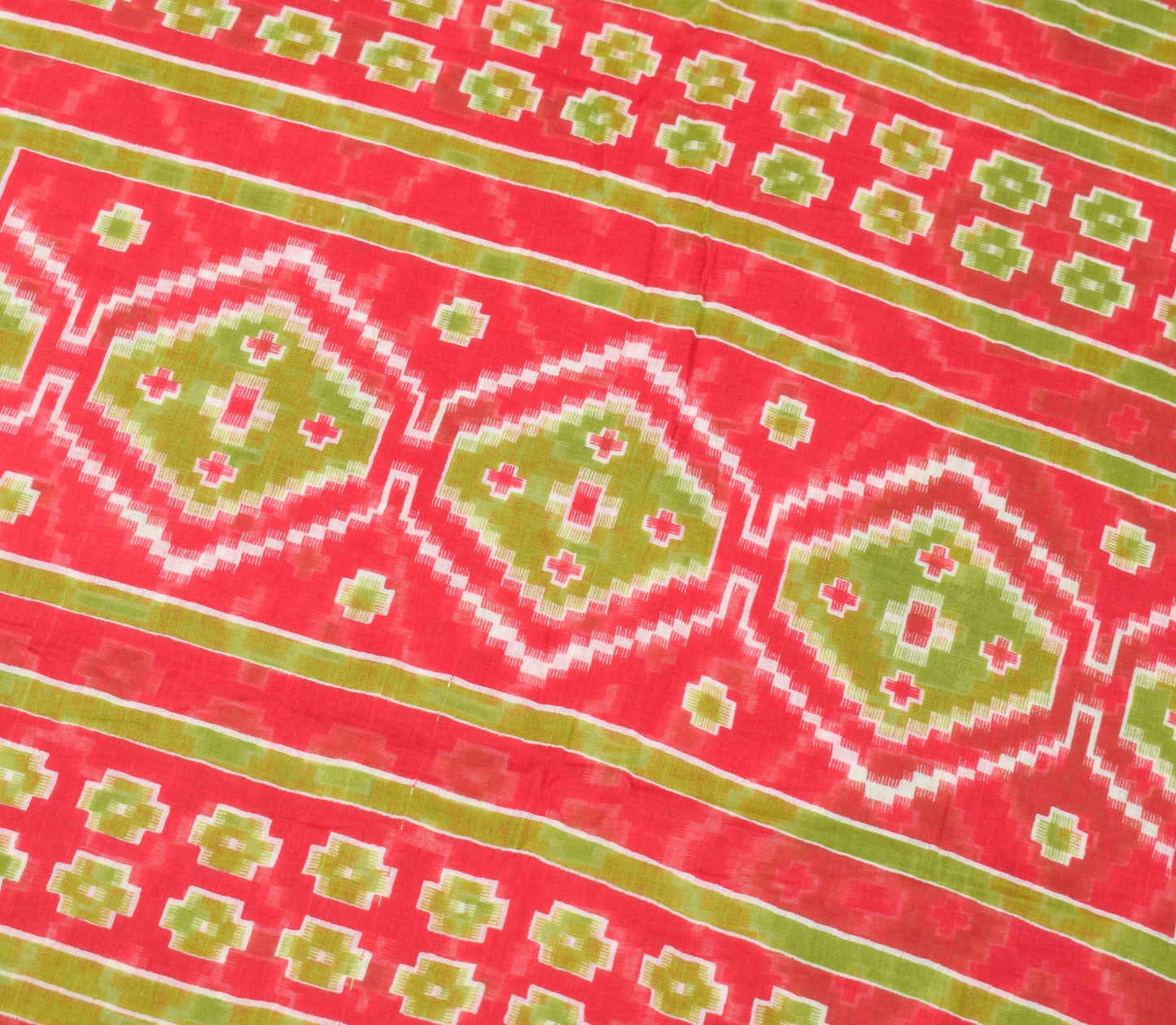 Sushila Vintage Red Green Saree Pure Cotton Printed Geometric Soft Craft Fabric