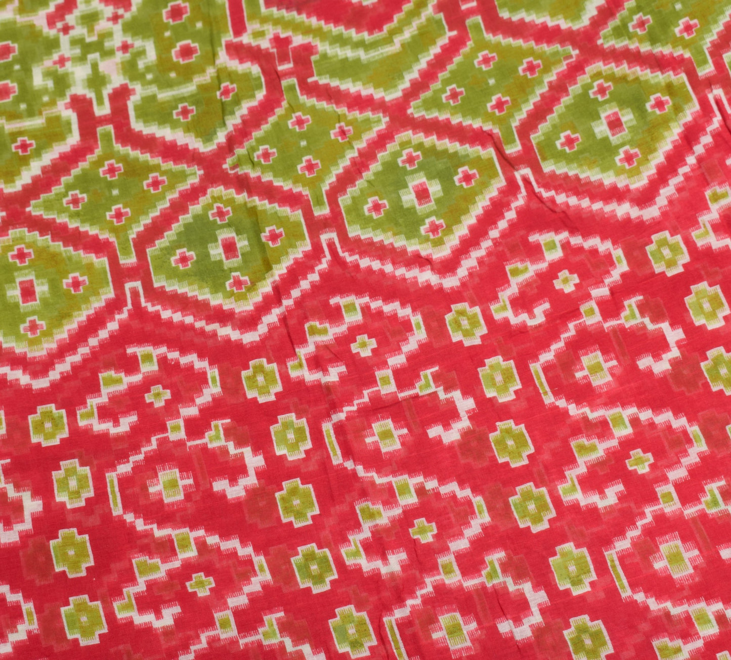 Sushila Vintage Red Green Saree Pure Cotton Printed Geometric Soft Craft Fabric