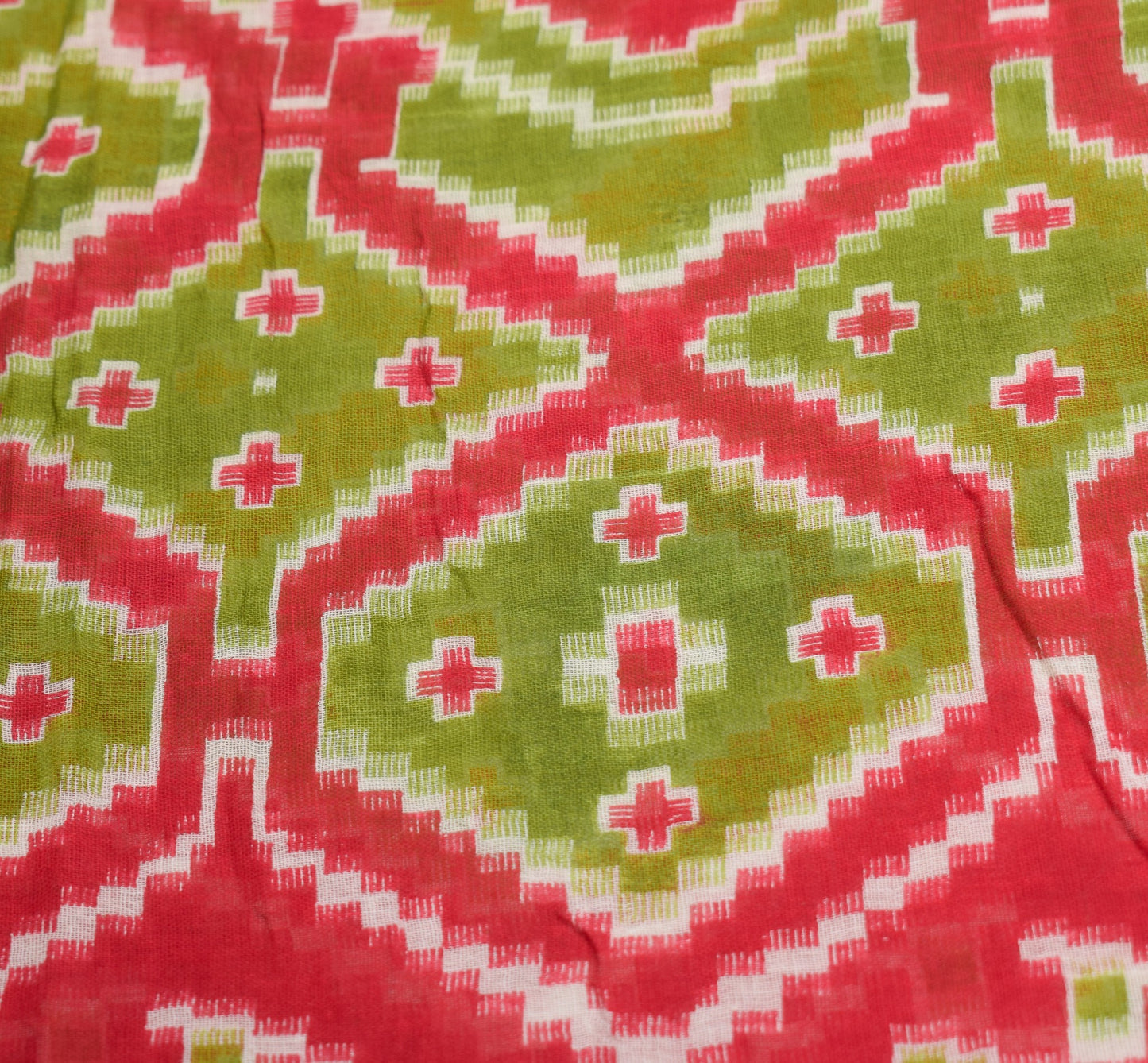 Sushila Vintage Red Green Saree Pure Cotton Printed Geometric Soft Craft Fabric
