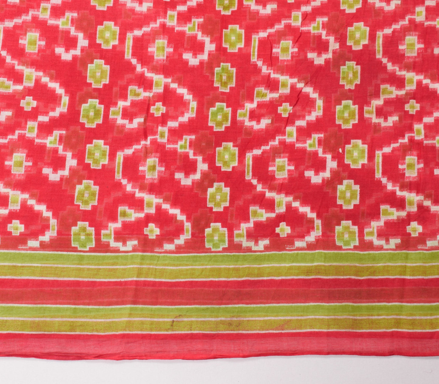 Sushila Vintage Red Green Saree Pure Cotton Printed Geometric Soft Craft Fabric