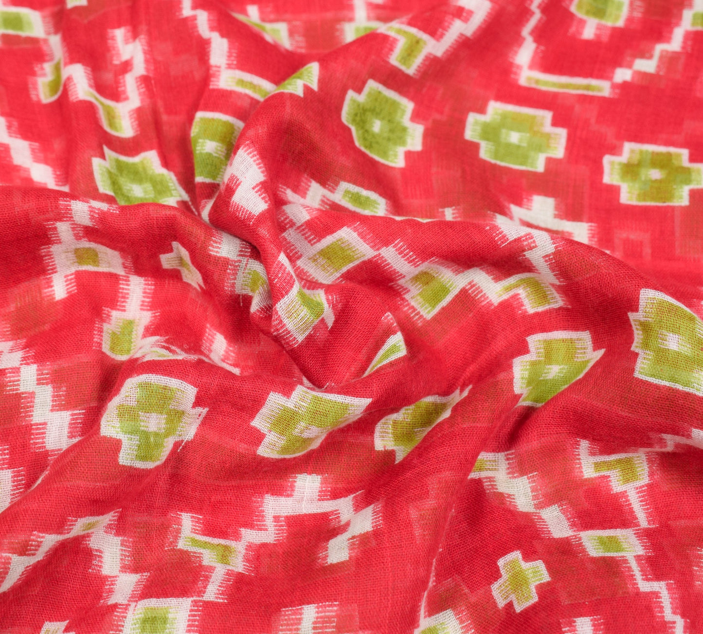 Sushila Vintage Red Green Saree Pure Cotton Printed Geometric Soft Craft Fabric