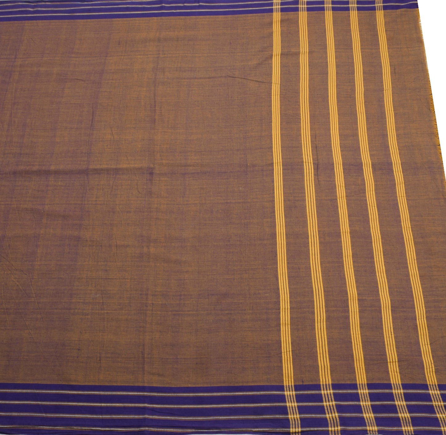 Sushila Vintage Mustard Blue Saree Pure Cotton Hand Woven Soft Sari Craft Fabric
