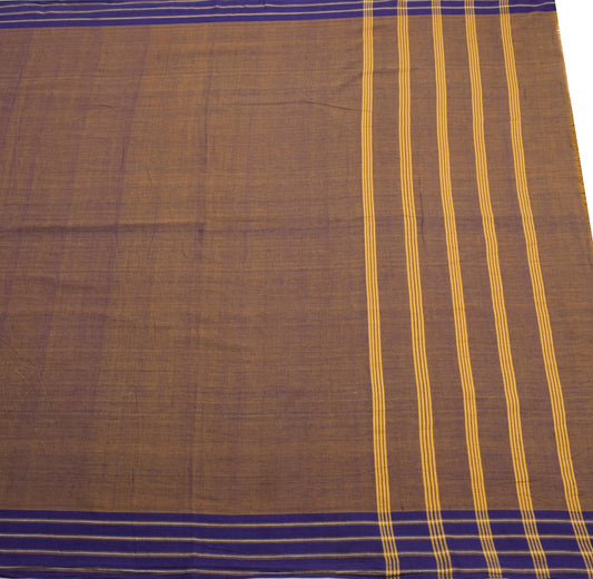 Sushila Vintage Mustard Blue Saree Pure Cotton Hand Woven Soft Sari Craft Fabric