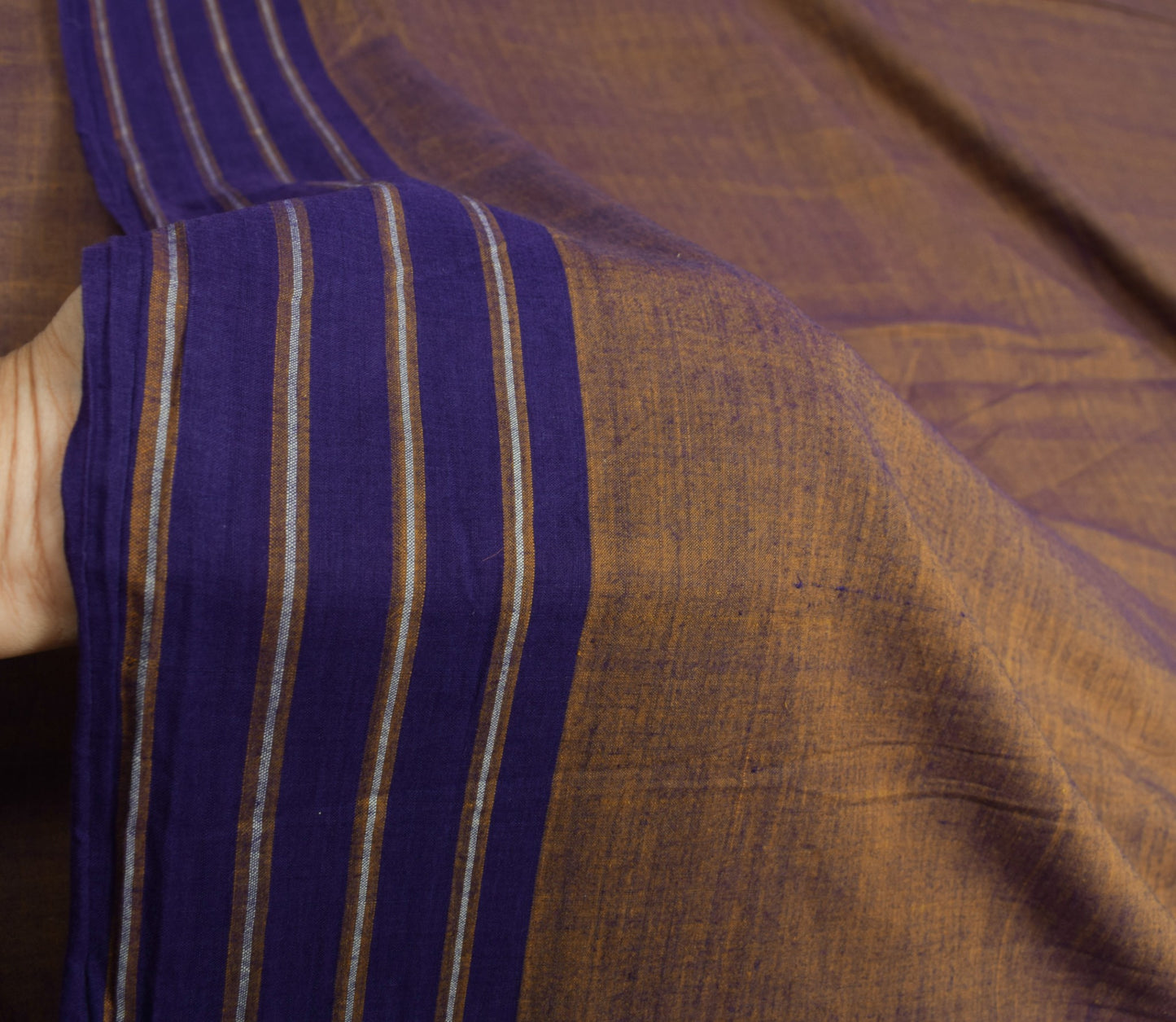 Sushila Vintage Mustard Blue Saree Pure Cotton Hand Woven Soft Sari Craft Fabric