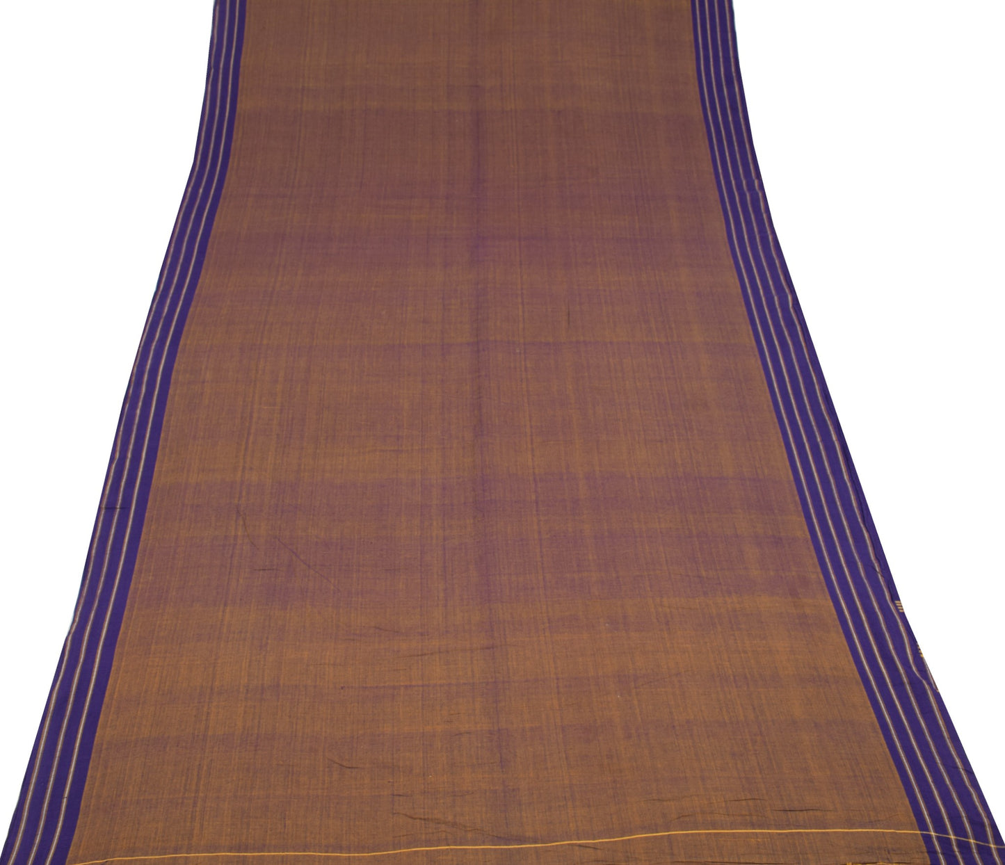 Sushila Vintage Mustard Blue Saree Pure Cotton Hand Woven Soft Sari Craft Fabric