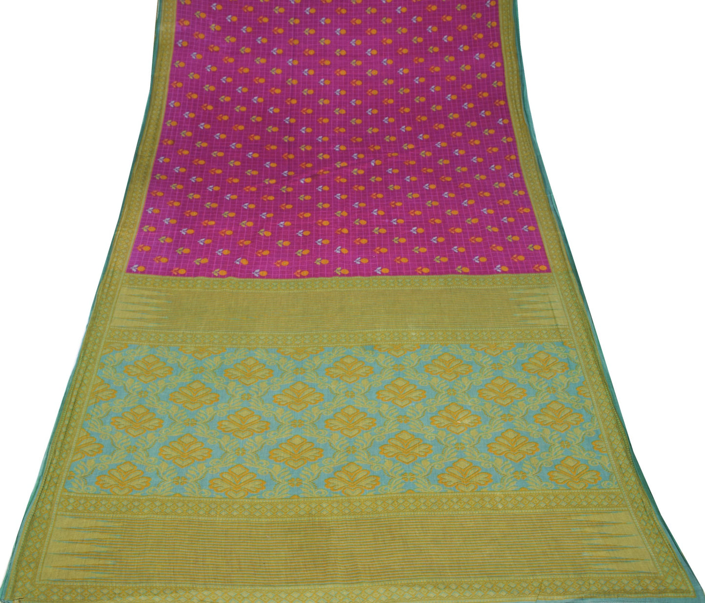 Sushila Vintage Saree 100% Pure Cotton Printed Purple Floral Soft Craft Fabric