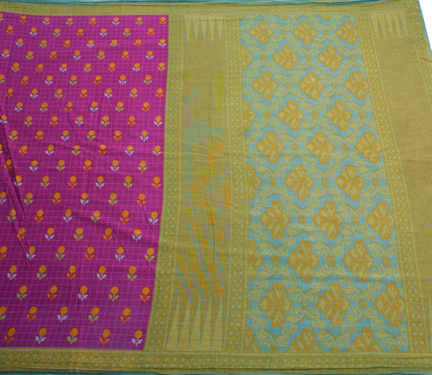 Sushila Vintage Saree 100% Pure Cotton Printed Purple Floral Soft Craft Fabric