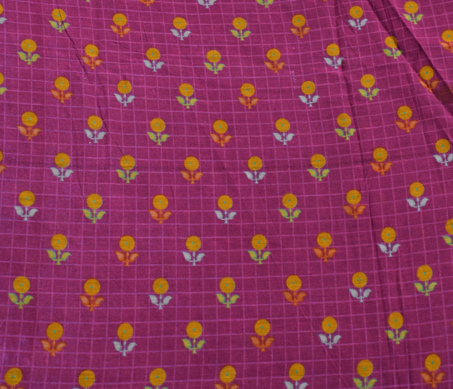 Sushila Vintage Saree 100% Pure Cotton Printed Purple Floral Soft Craft Fabric