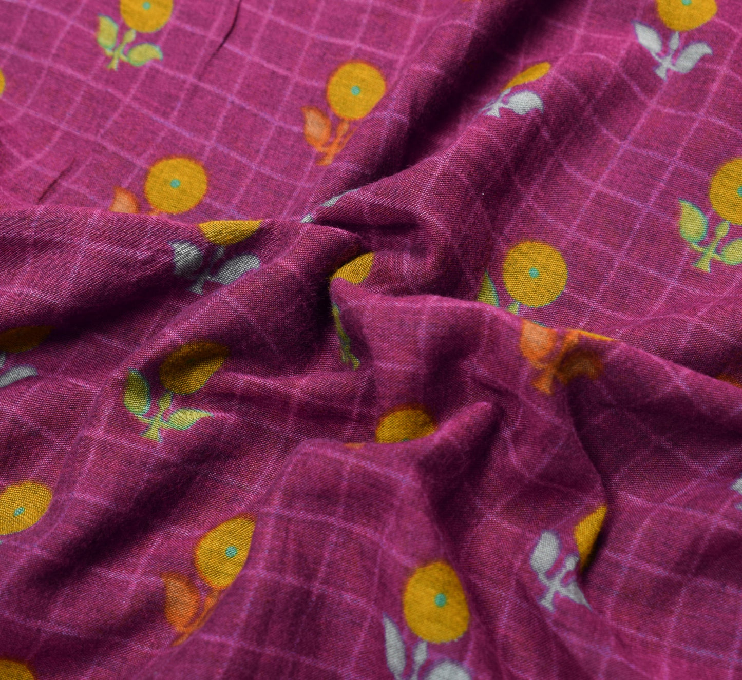 Sushila Vintage Saree 100% Pure Cotton Printed Purple Floral Soft Craft Fabric