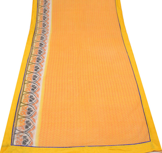 Sushila Vintage Yellow Saree with Border Art Cotton Printed Paisley Craft Fabric