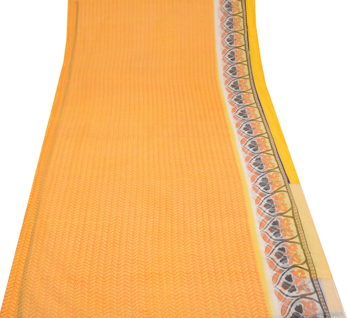 Sushila Vintage Yellow Saree with Border Art Cotton Printed Paisley Craft Fabric