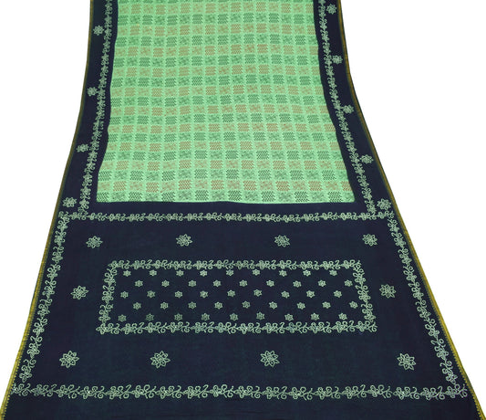 Sushila Vintage Green Saree Pure Cotton Hand Printed Floral Soft Craft Fabric