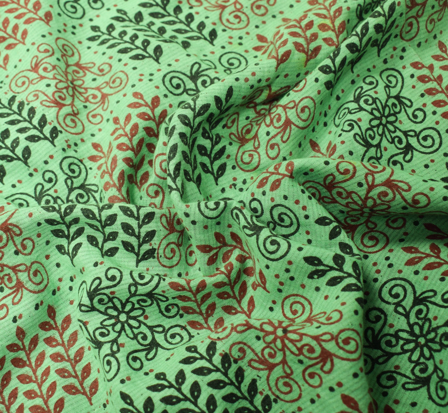 Sushila Vintage Green Saree Pure Cotton Hand Printed Floral Soft Craft Fabric