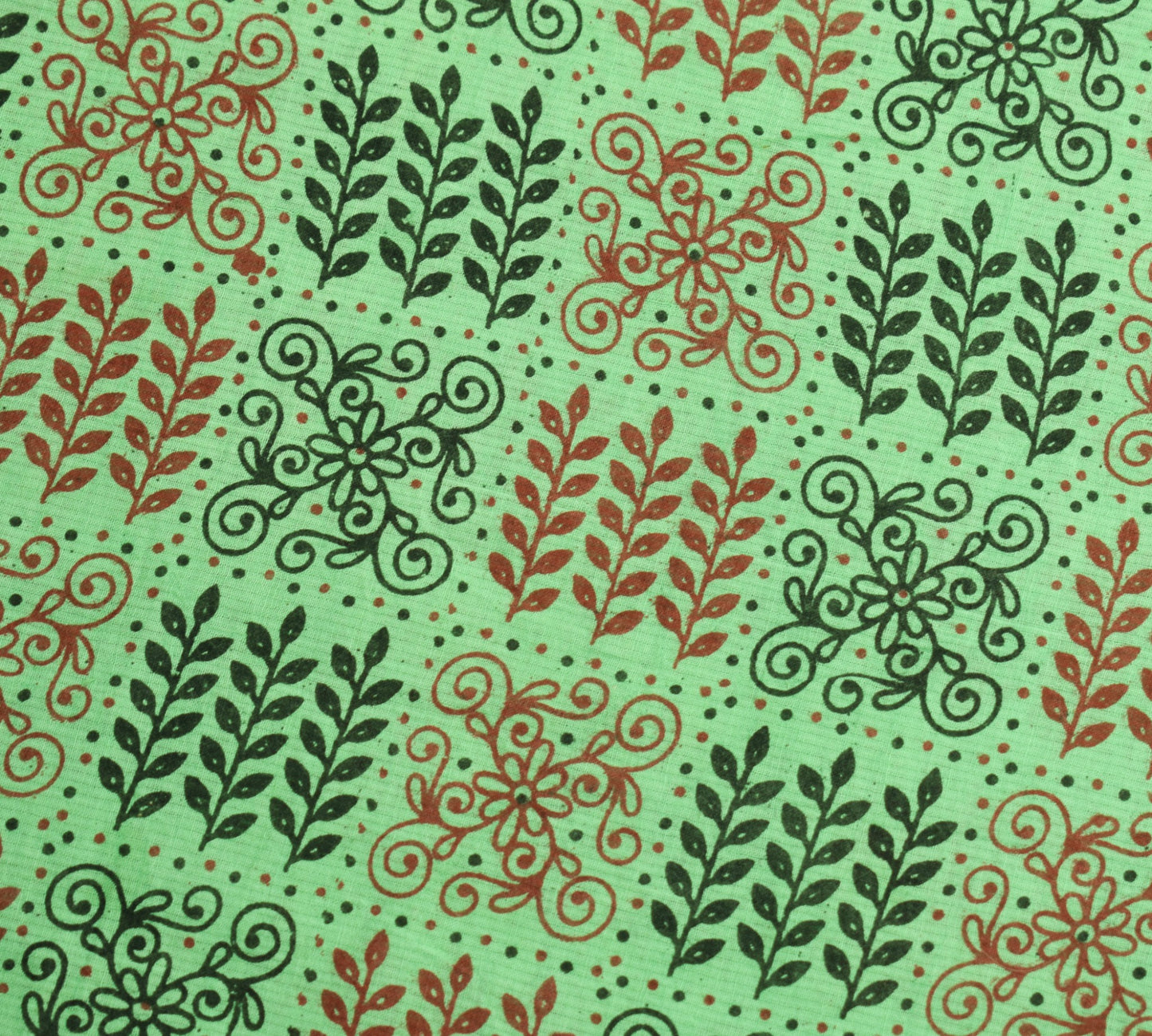 Sushila Vintage Green Saree Pure Cotton Hand Printed Floral Soft Craft Fabric