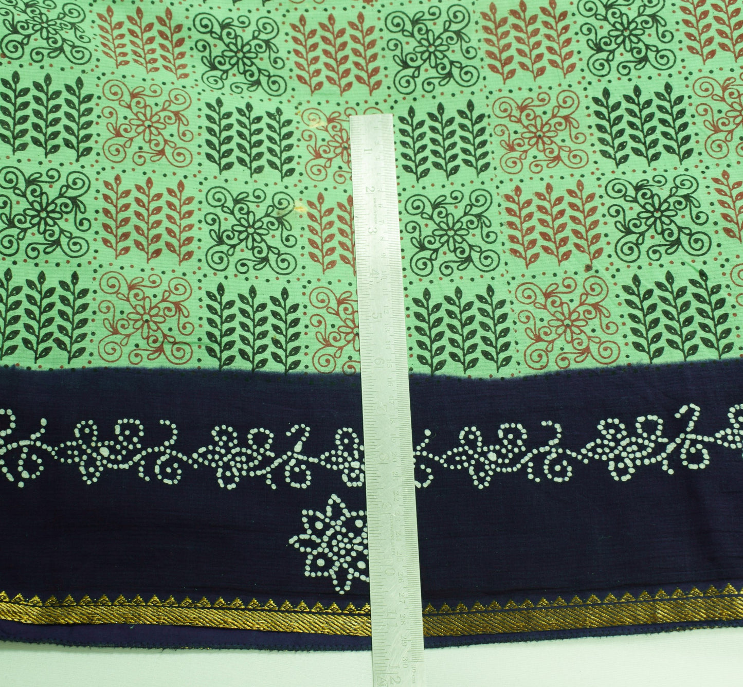 Sushila Vintage Green Saree Pure Cotton Hand Printed Floral Soft Craft Fabric