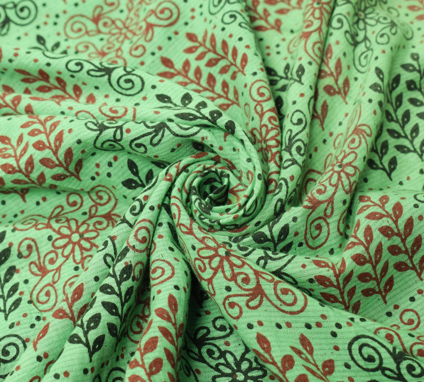 Sushila Vintage Green Saree Pure Cotton Hand Printed Floral Soft Craft Fabric
