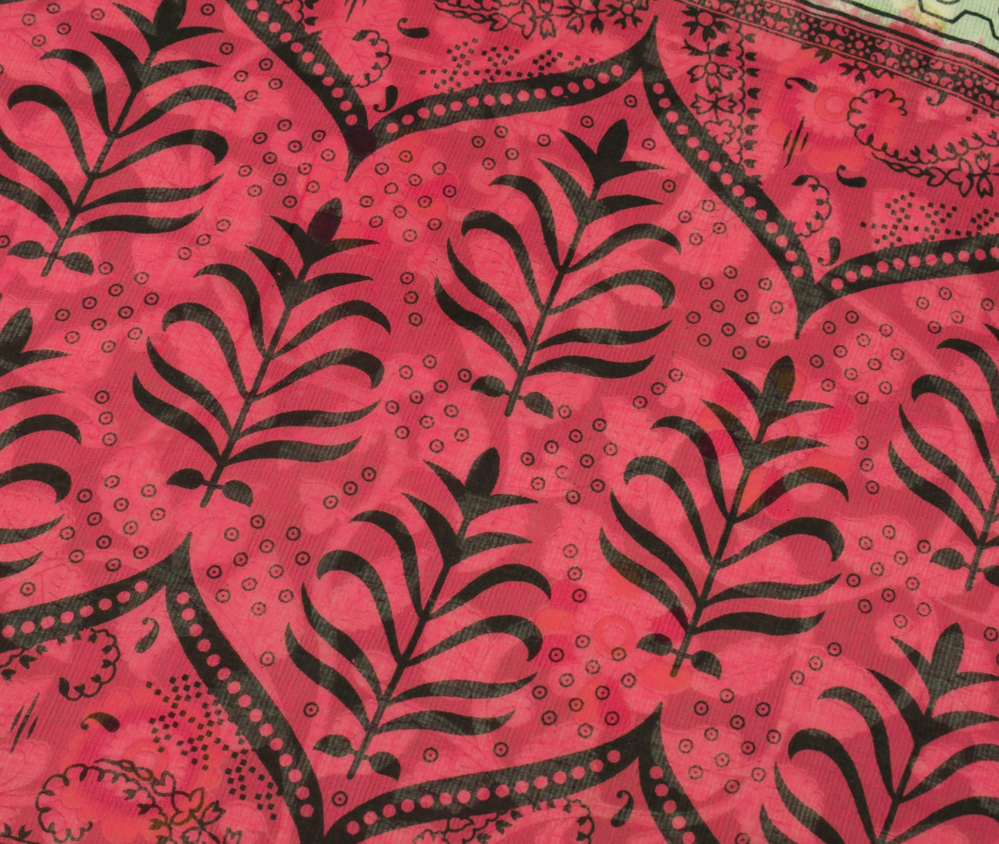 Sushila Vintage Green Saree Pure Cotton Hand Printed Kalamkari Soft Craft Fabric