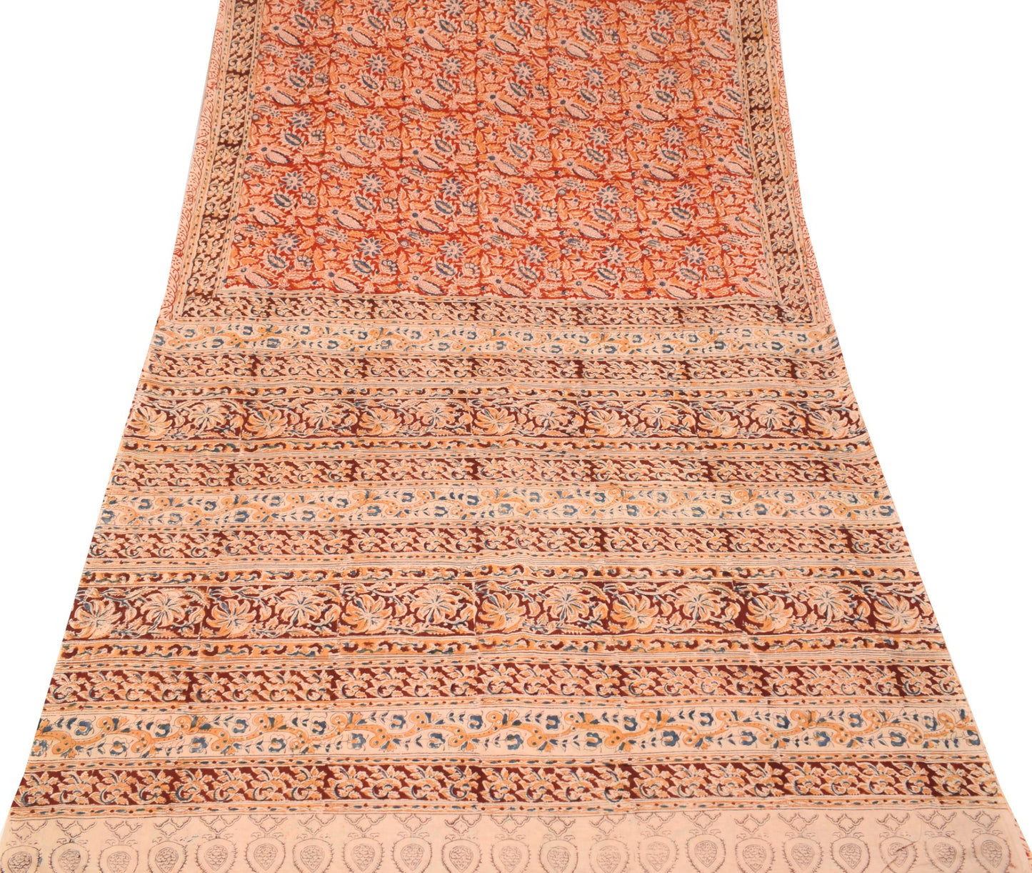 Sushila Vintage Real Ajrakh Print Saree Pure Cotton Red Handloom Sari Fabric