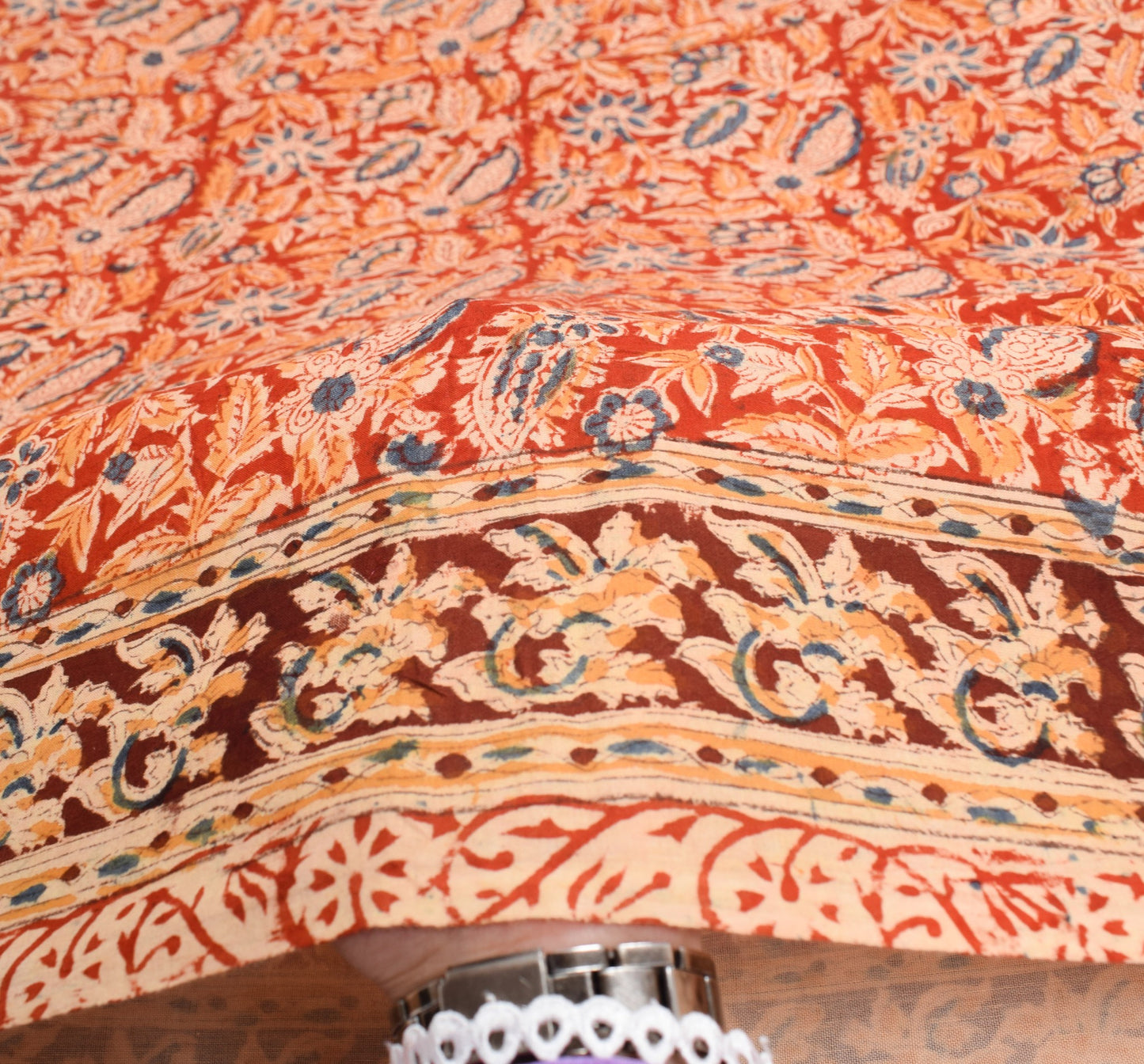 Sushila Vintage Real Ajrakh Print Saree Pure Cotton Red Handloom Sari Fabric