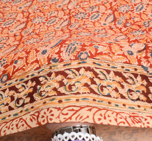 Sushila Vintage Real Ajrakh Print Saree Pure Cotton Red Handloom Sari Fabric