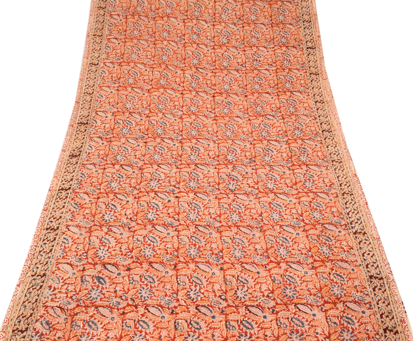 Sushila Vintage Real Ajrakh Print Saree Pure Cotton Red Handloom Sari Fabric